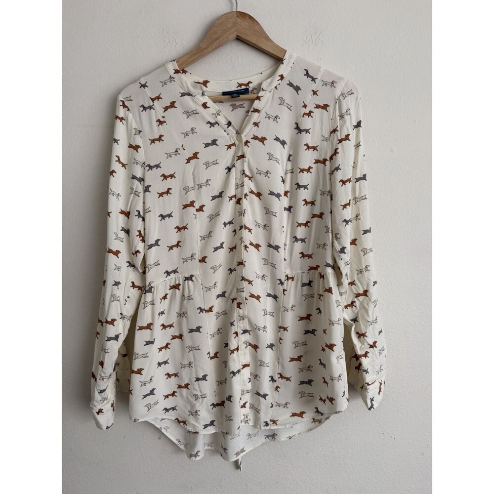ModCloth Dachshund Dog Print Peplum Button-Down Blouse - Size M